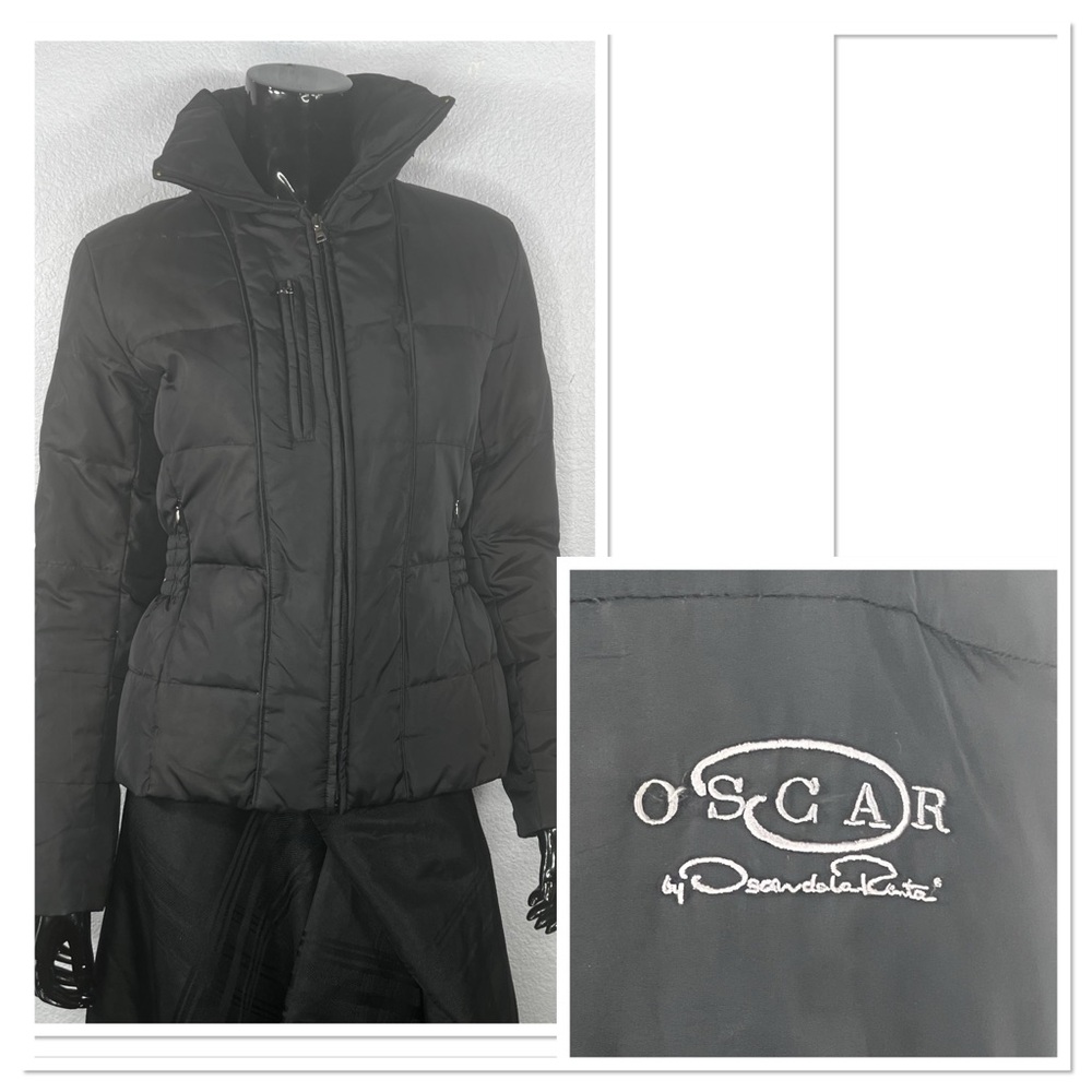 Oscar by Oscar De La Renta Black Down Puffer Jacket Zip Hidden Hood Sz S